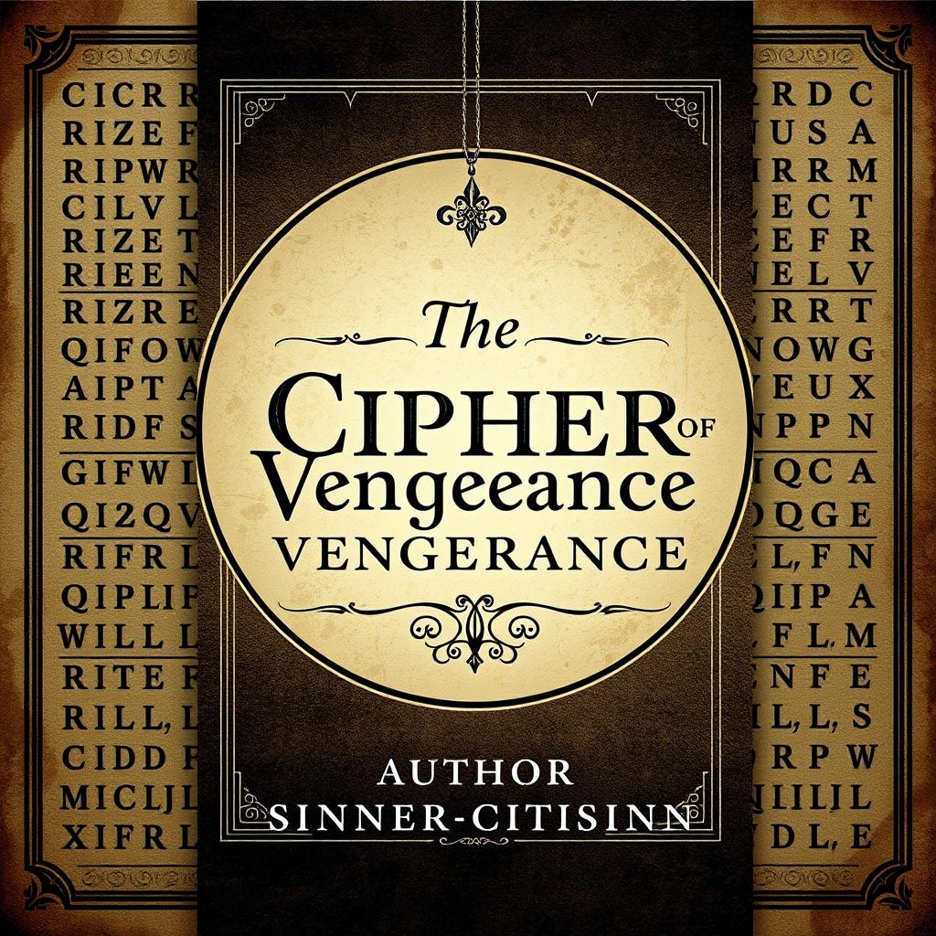 E-book cover design for a mystery-thriller book titled "The Cipher of Vengeance" by author "sinnercitisinn"