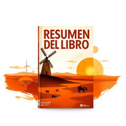 A book cover design featuring the title 'RESUMEN DEL LIBRO: EL NIÑO QUE DOMÓ EL VIENTO' in captivating, bold typography