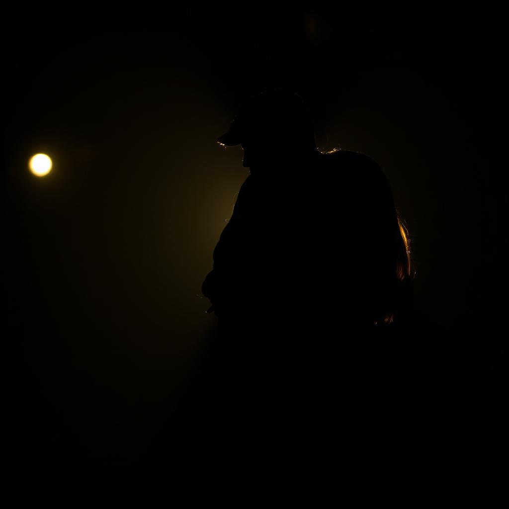 A mysterious couple standing in the shadows, their silhouettes partially illuminated by the soft glow of a distant streetlight