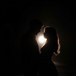 A mysterious couple standing in the shadows, their silhouettes partially illuminated by the soft glow of a distant streetlight