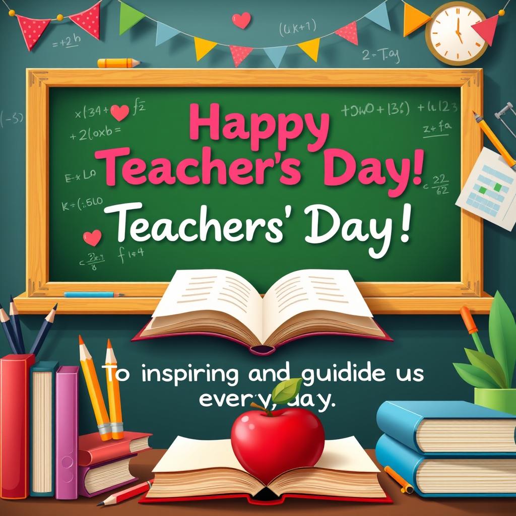 A vibrant and celebratory Teachers' Day poster featuring a heartfelt message expressing gratitude towards teachers