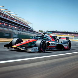 A Porsche Formula One car, designed with sleek aerodynamic features and a modern livery that combines Porsche's iconic colors