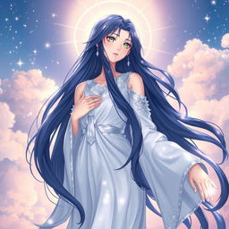 Hinata Hyuuga portrayed as a goddess, standing gracefully with an aura of serenity and divine elegance