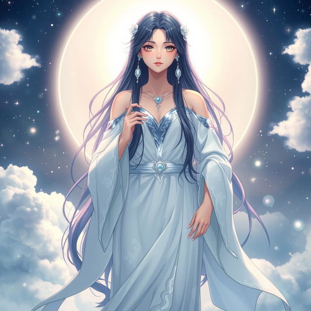 Hinata Hyuuga portrayed as a goddess, standing gracefully with an aura of serenity and divine elegance