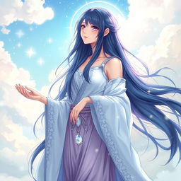 Hinata Hyuuga portrayed as a goddess, standing gracefully with an aura of serenity and divine elegance