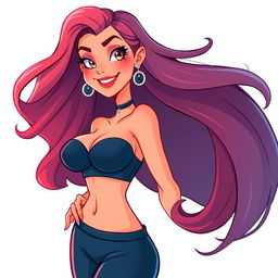 A voluptuous and alluring cartoon girl with exaggerated curves, showcasing an elegant and playful demeanor