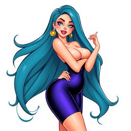 A voluptuous and alluring cartoon girl with exaggerated curves, showcasing an elegant and playful demeanor