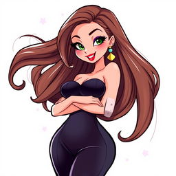 A voluptuous and alluring cartoon girl with exaggerated curves, showcasing an elegant and playful demeanor