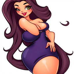 A voluptuous and alluring cartoon girl with exaggerated curves, showcasing an elegant and playful demeanor