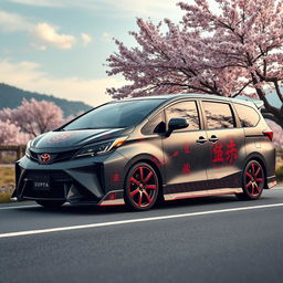 A creative fusion concept of a Toyota Supra MK4 transformed into a samurai-themed minivan