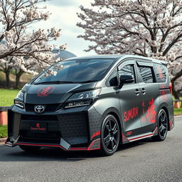 A creative fusion concept of a Toyota Supra MK4 transformed into a samurai-themed minivan