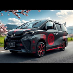 A creative fusion concept of a Toyota Supra MK4 transformed into a samurai-themed minivan