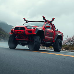 A creative depiction of a Toyota Supra MK4 reimagined as a samurai-themed truck