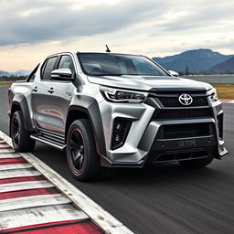 An inventive automotive design merging the rugged Toyota Hilux with the high-performance aesthetics of a Nissan GTR