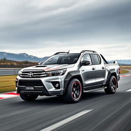 An inventive automotive design merging the rugged Toyota Hilux with the high-performance aesthetics of a Nissan GTR