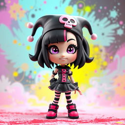 A 3D rendered character inspired by Kuromi, with a punk rock aesthetic