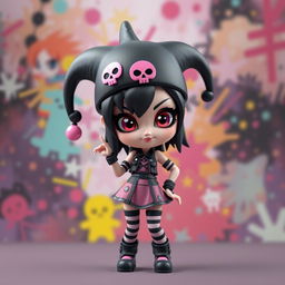 A 3D rendered character inspired by Kuromi, with a punk rock aesthetic