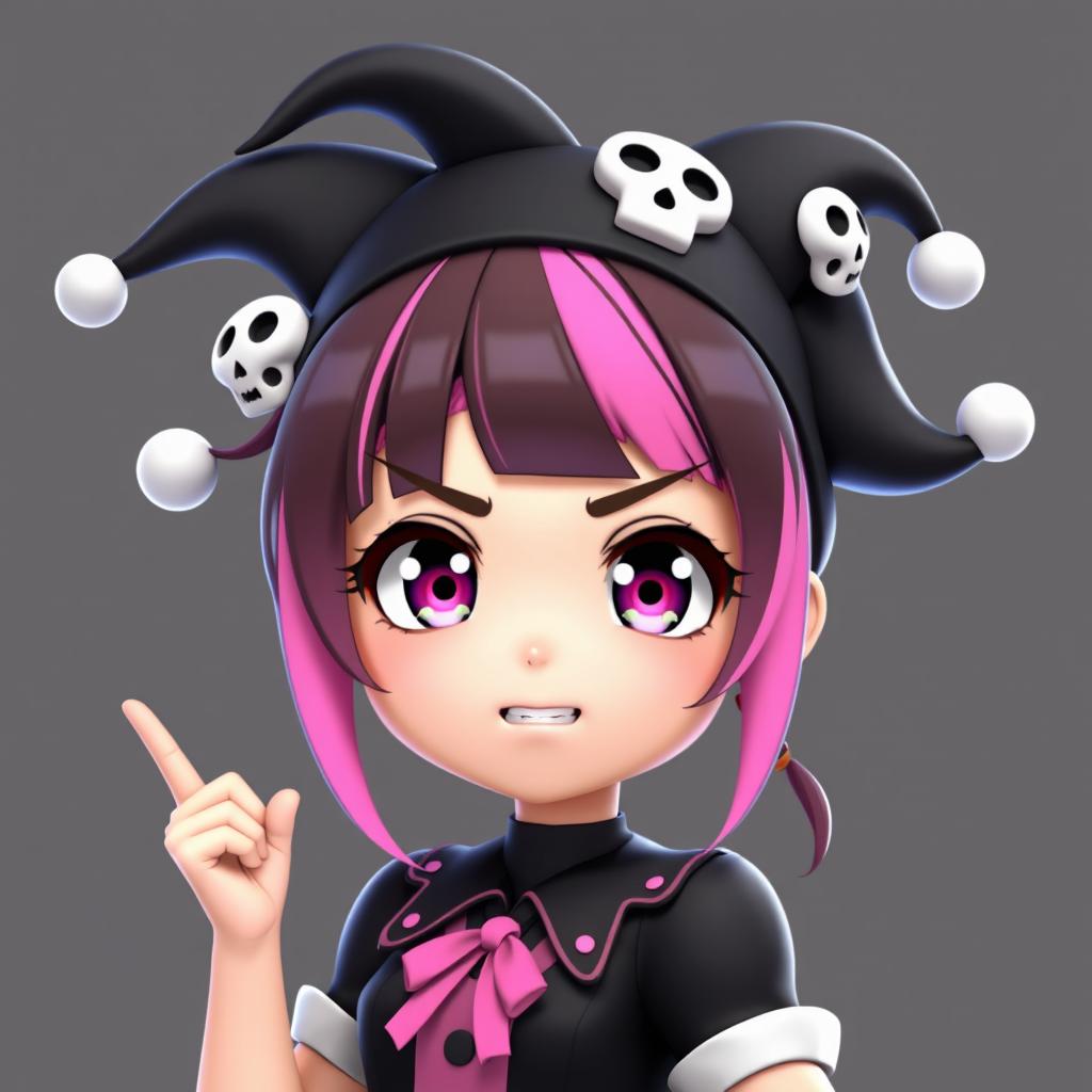 A 3D anime-style depiction of Kuromi, capturing her mischievous yet charming expression