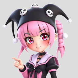 A 3D anime-style depiction of Kuromi, capturing her mischievous yet charming expression