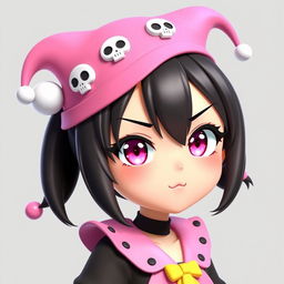 A 3D anime-style depiction of Kuromi, capturing her mischievous yet charming expression