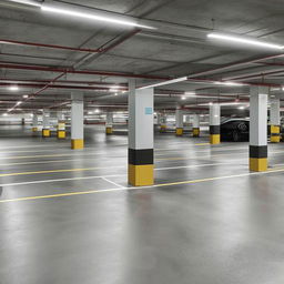 A spacious ground floor parking area of 1800 square feet, filled with neatly arranged cars and well-lit surroundings.