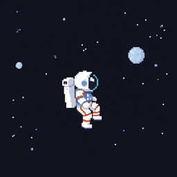 Pixel art of an astronaut floating in the vastness of space