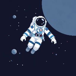 Pixel art of an astronaut floating in the vastness of space