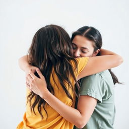 Two friends warmly embracing each other, with their faces not visible