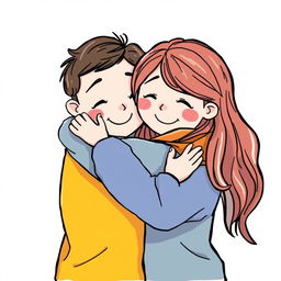 Illustration of two friends warmly embracing each other, with their faces not visible