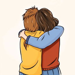 Illustration of two friends warmly embracing each other, with their faces not visible