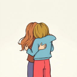 Illustration of two friends warmly embracing each other, with their faces not visible