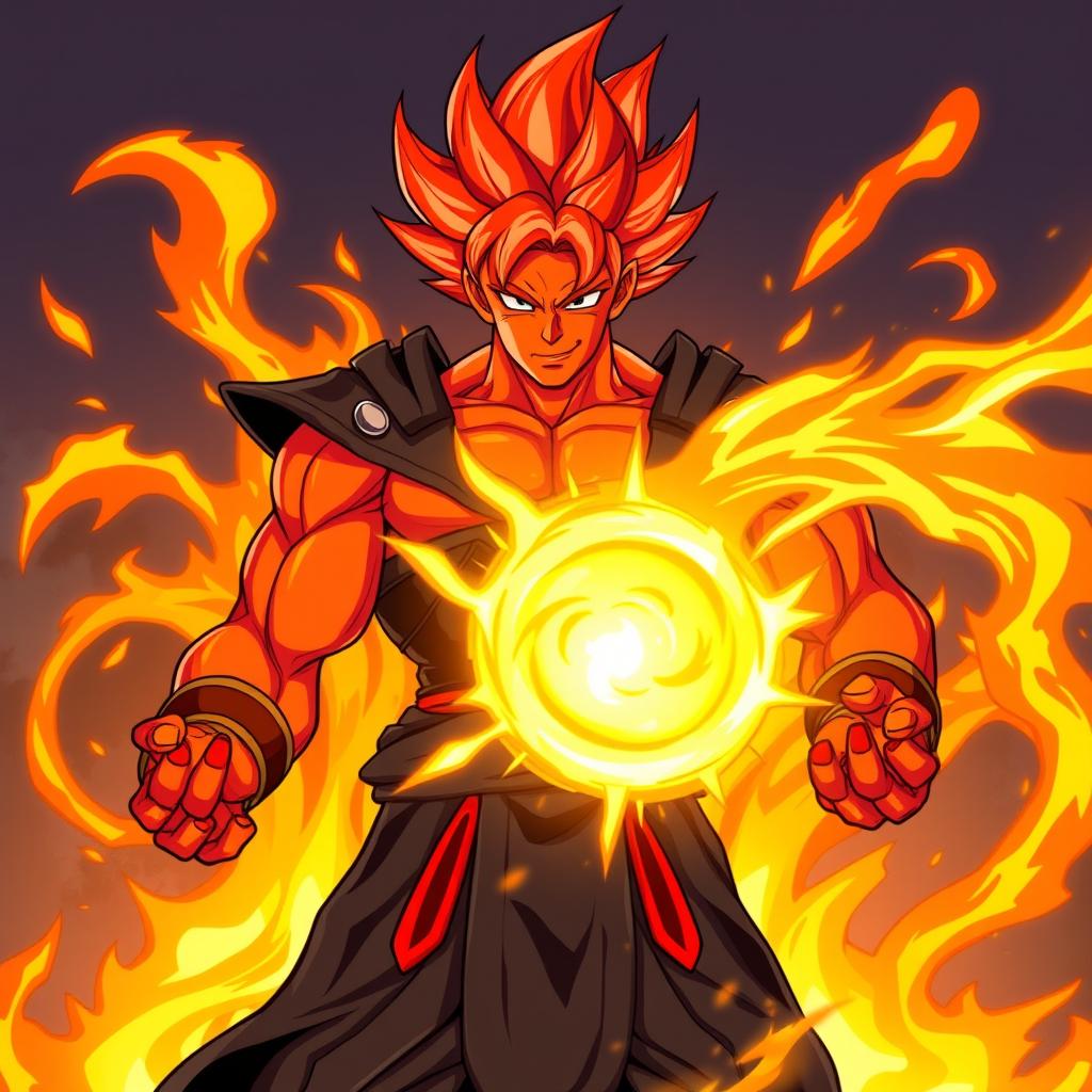 Kael, the Fire Warrior is a tall, muscular man with reddish skin emitting a glowing heat aura