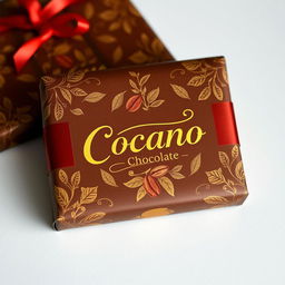 A beautifully designed chocolate package wrapping, featuring intricate patterns and rich colors