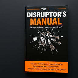 A book cover for 'The Disruptor's Manual: How to Stand Out in Competition' with a primary color scheme of black and bright orange