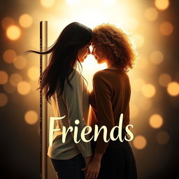 A captivating book cover featuring two friends standing close together, facing each other from behind