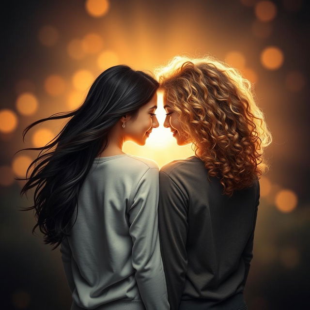 A captivating book cover featuring two friends standing close together, facing each other from behind