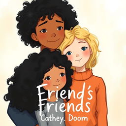 book cover featuring two friends with black and blonde curly hair, standing in a softly lit background, semi-realistic drawing style, emphasizing their friendship and connection