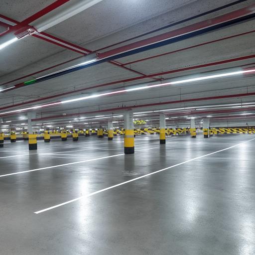 A spacious ground floor parking area of 1800 square feet, filled with neatly arranged cars and well-lit surroundings.