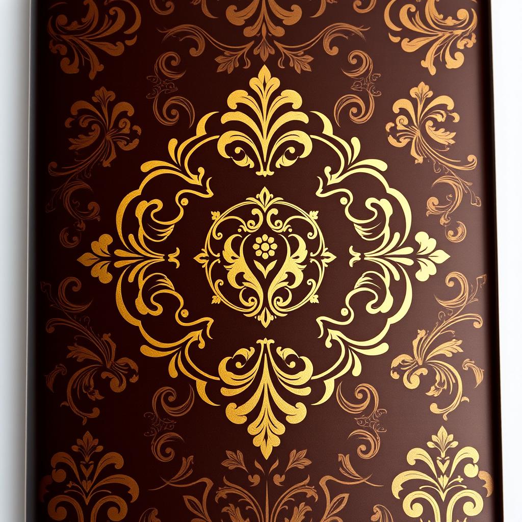 A luxurious chocolate package design, featuring a rich and ornate pattern