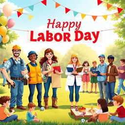 A vibrant and celebratory scene capturing the spirit of Labor Day