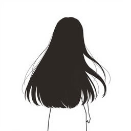 A silhouette of a girl with straight dark brown hair walking away, captured from the back, in a drawing style