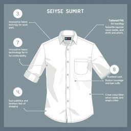 Design of a stylish and modern work shirt, featuring a blend of professional and casual elements