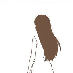 A silhouette of a girl with straight dark brown hair walking away, captured from the back, in a drawing style