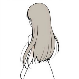 A silhouette of a girl with straight dark brown hair walking away, captured from the back, in a drawing style