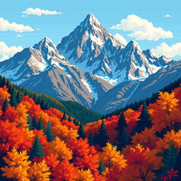 A detailed and vibrant autumn landscape captured in a compact 32x32 pixel format