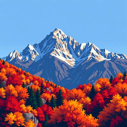 A detailed and vibrant autumn landscape captured in a compact 32x32 pixel format