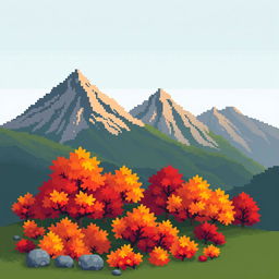 A serene autumn landscape within a compact 32x32 pixel space