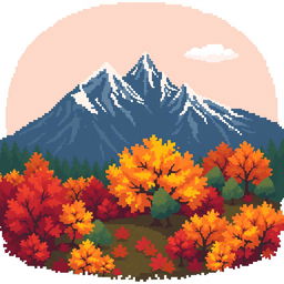 A serene autumn landscape within a compact 32x32 pixel space