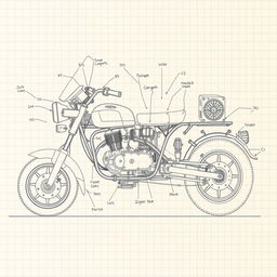 A schematic drawing of a 200cc petrol engine tricycle, showcasing the detailed mechanical components and layout