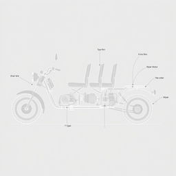 A detailed schematic drawing of a 5-passenger seater tricycle, featuring a driver seat at the front and a 3-seater arrangement in the rear